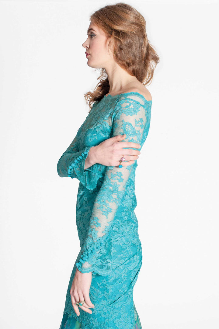 Off-Shoulder Lace Top with Flare Sleeves