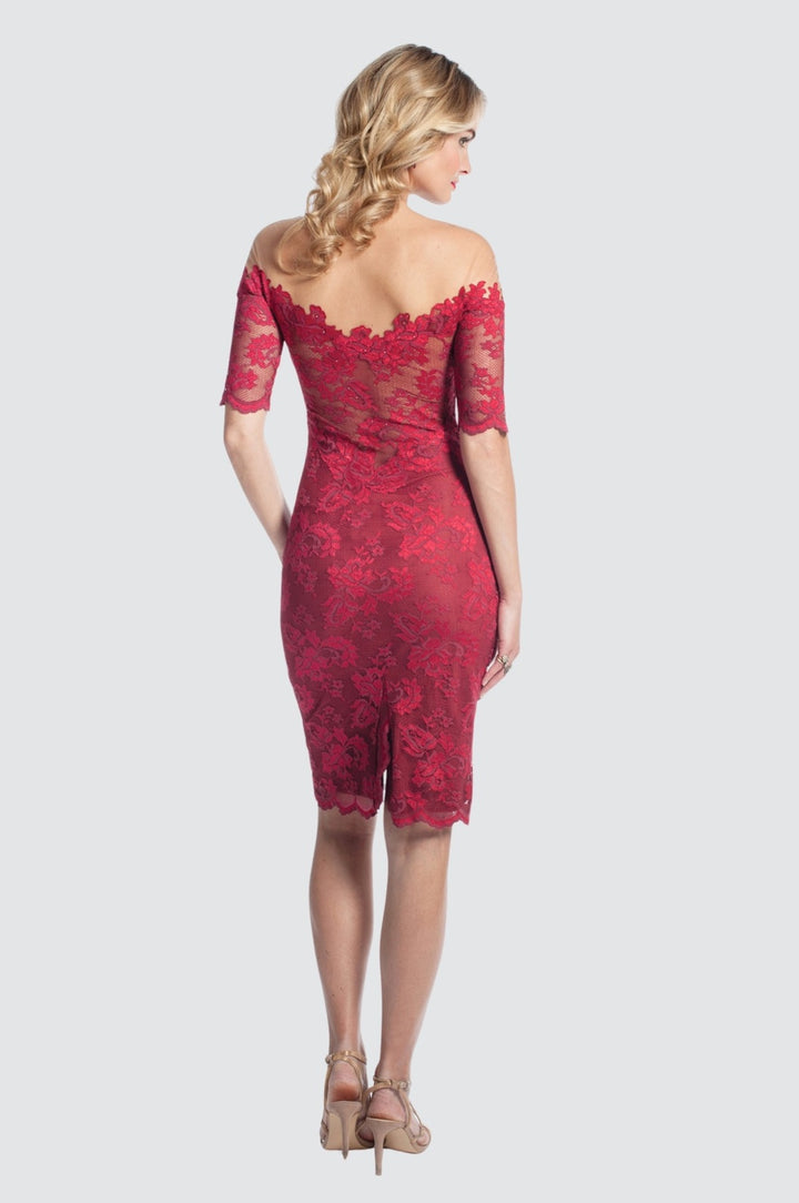 Off-Shoulder Lace Dress with Illusion Tulle