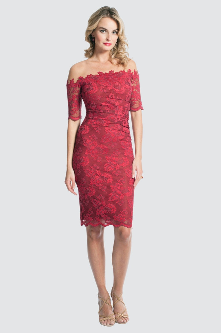 Off-Shoulder Lace Dress with Illusion Tulle