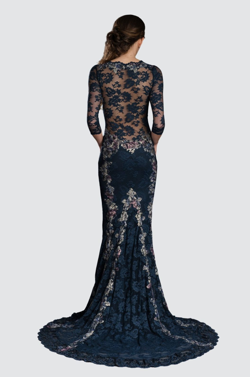 Embroidered Lace Mermaid Gown with Train