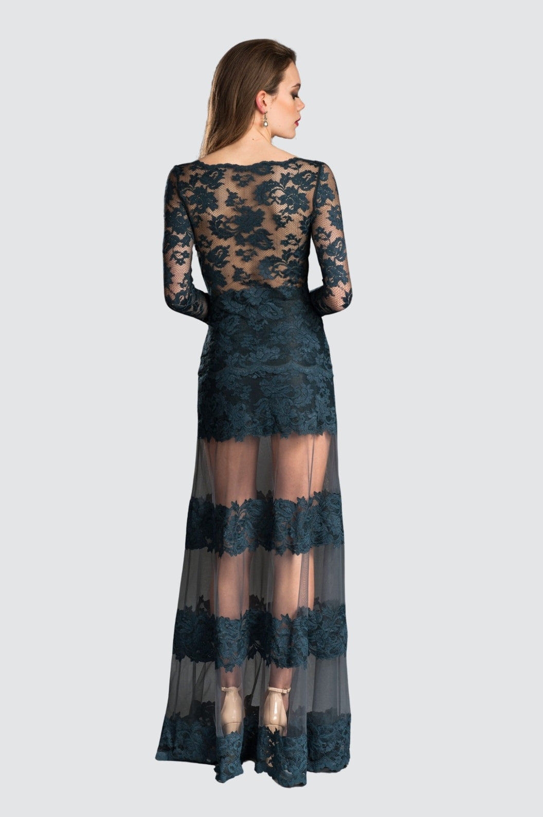 Lace Overlay Sheer Panel Skirt