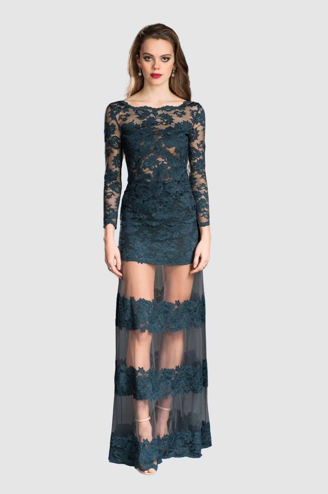 Lace Overlay Sheer Panel Skirt