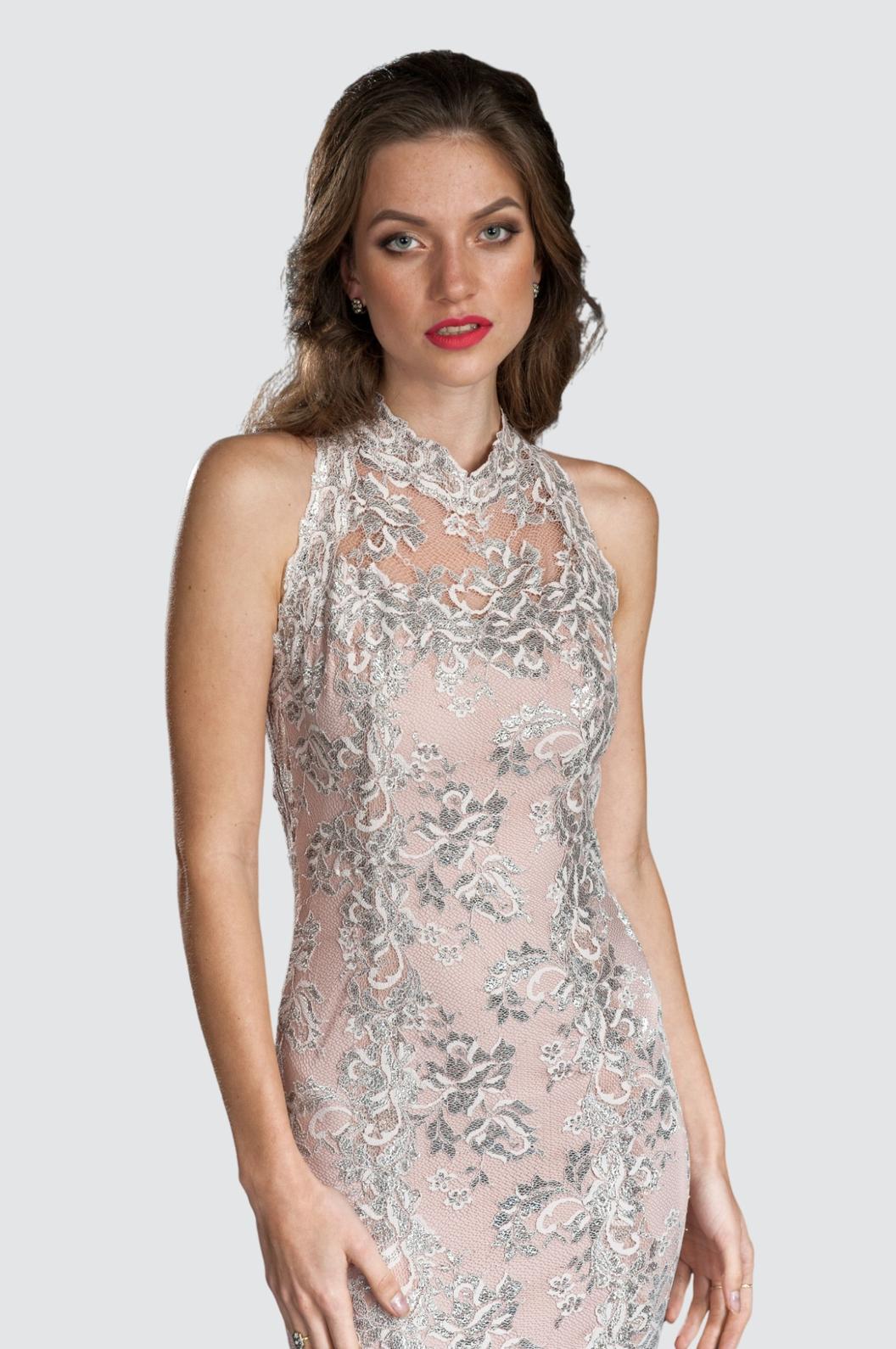 High Neck Lace Gown with Open Back