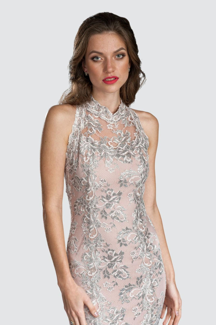 High Neck Lace Gown with Open Back