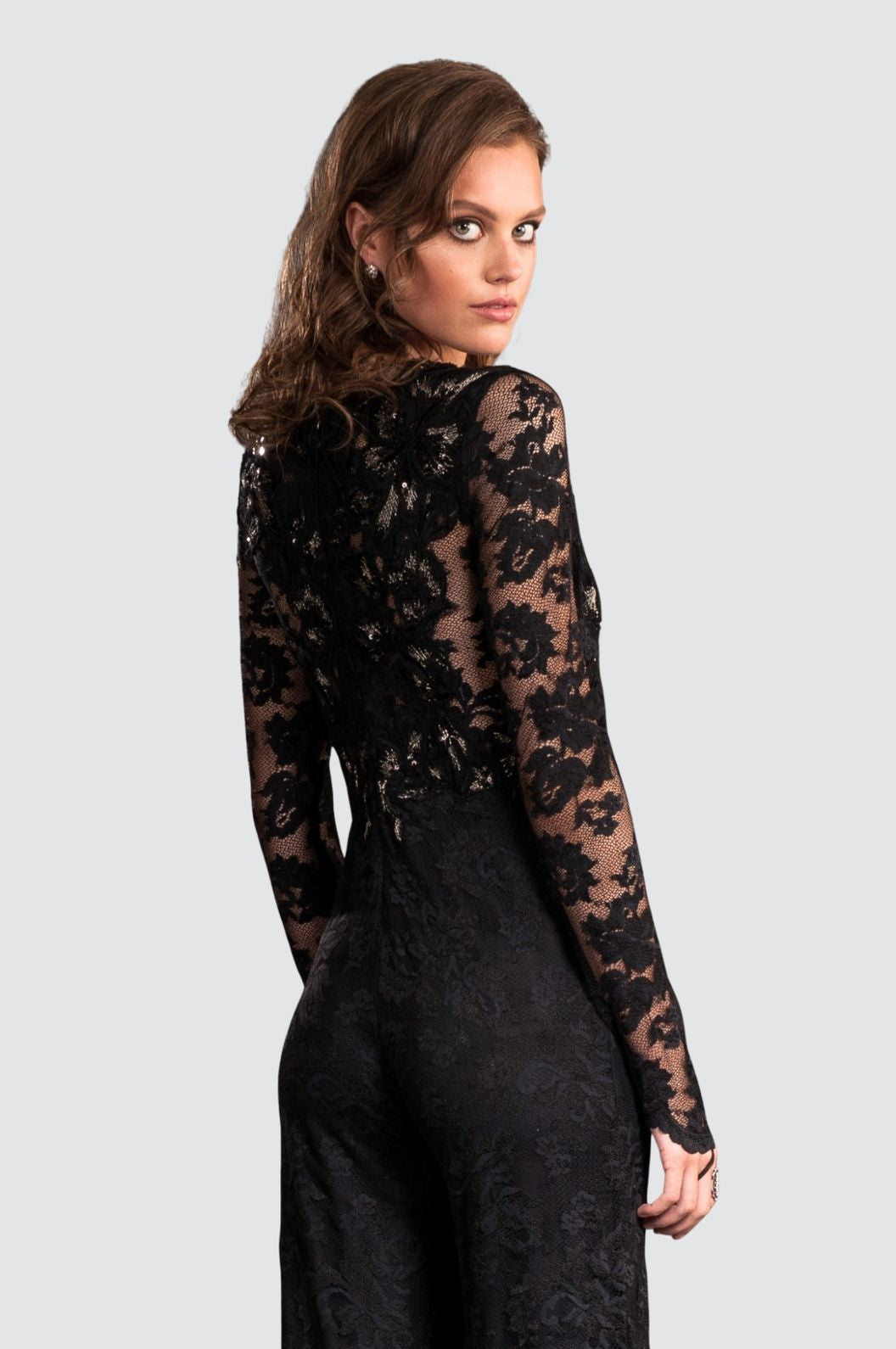 Deep V-Neck Sequins & Lace Jumpsuit