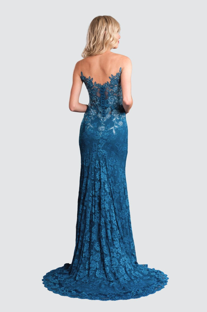 Elegant Lace Gown with Illusion Neckline