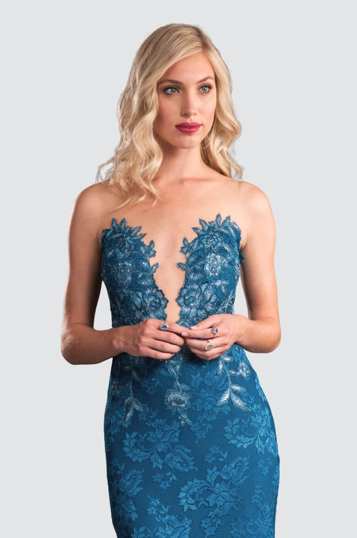 Elegant Lace Gown with Illusion Neckline