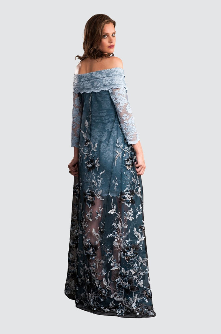 Twilight Lace & Embroidery Off-Shoulder Gown