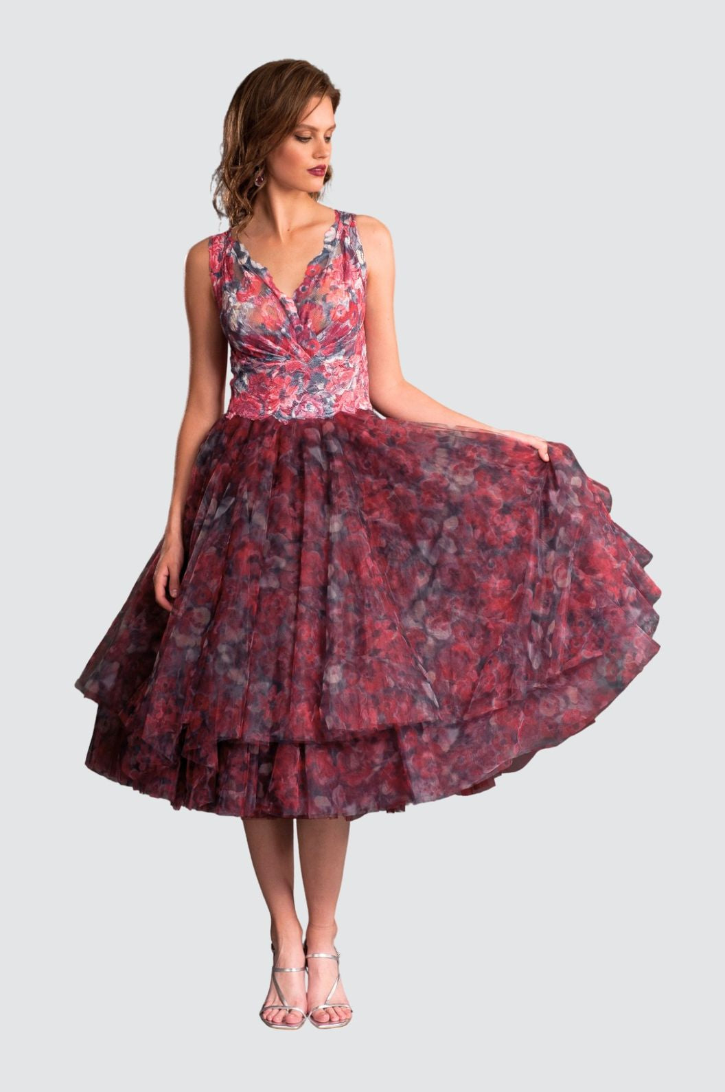 Stylish Lace & Tulle Midi Dress