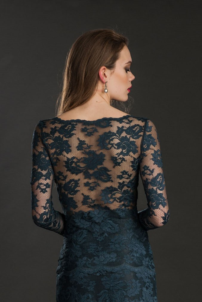 Sheer Lace Long-Sleeve Top with Floral Detailing-1