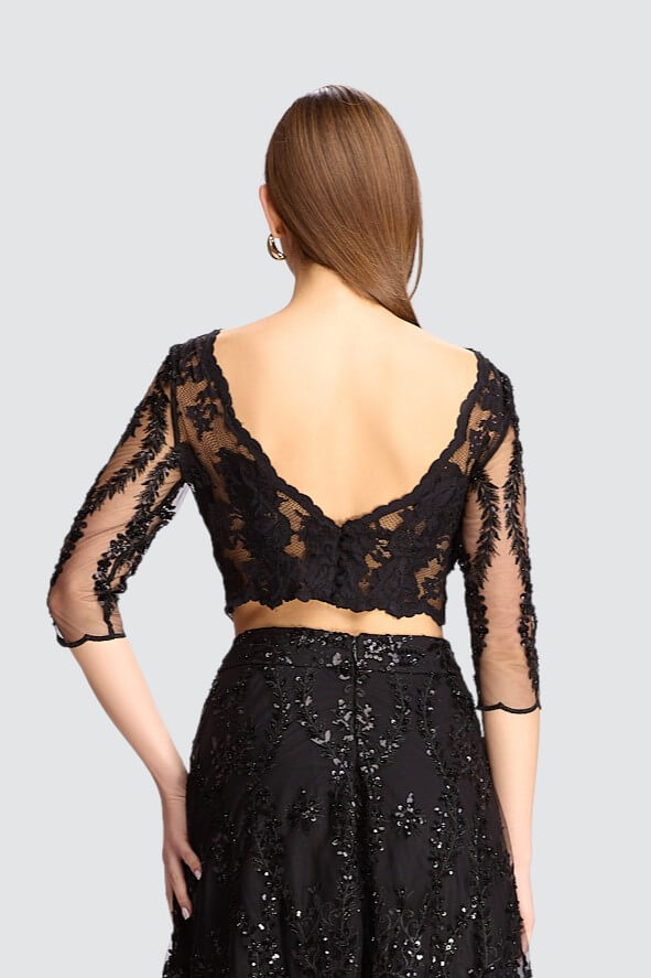 Sheer Embroidered Two-Piece Set with Sequin Detailing-3