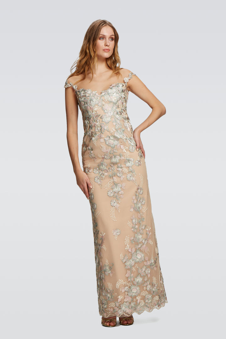 Desert Rose Trimming Strap Long Gown-0