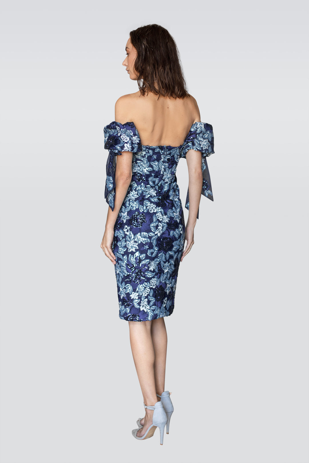 Strapless Sequined Blue Floral Dress-1