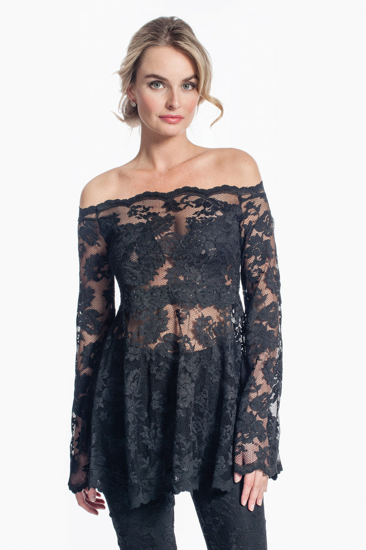 Elegant Off-shoulder Floral Lace Tunic-0