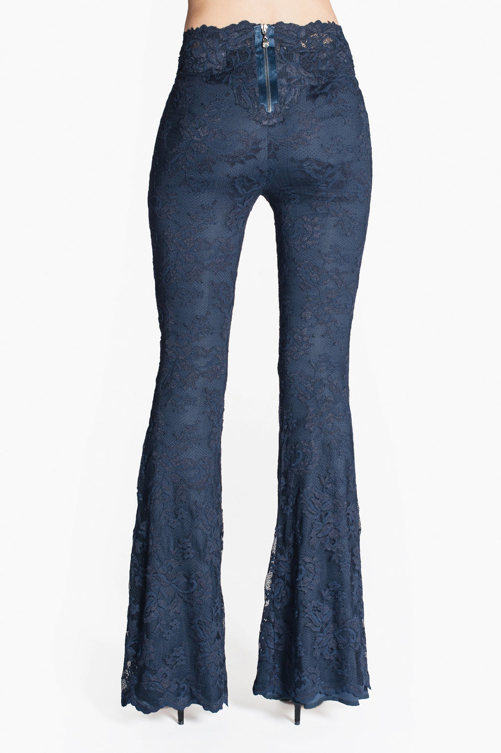 High-Waisted Floral Lace Flare Trousers-1