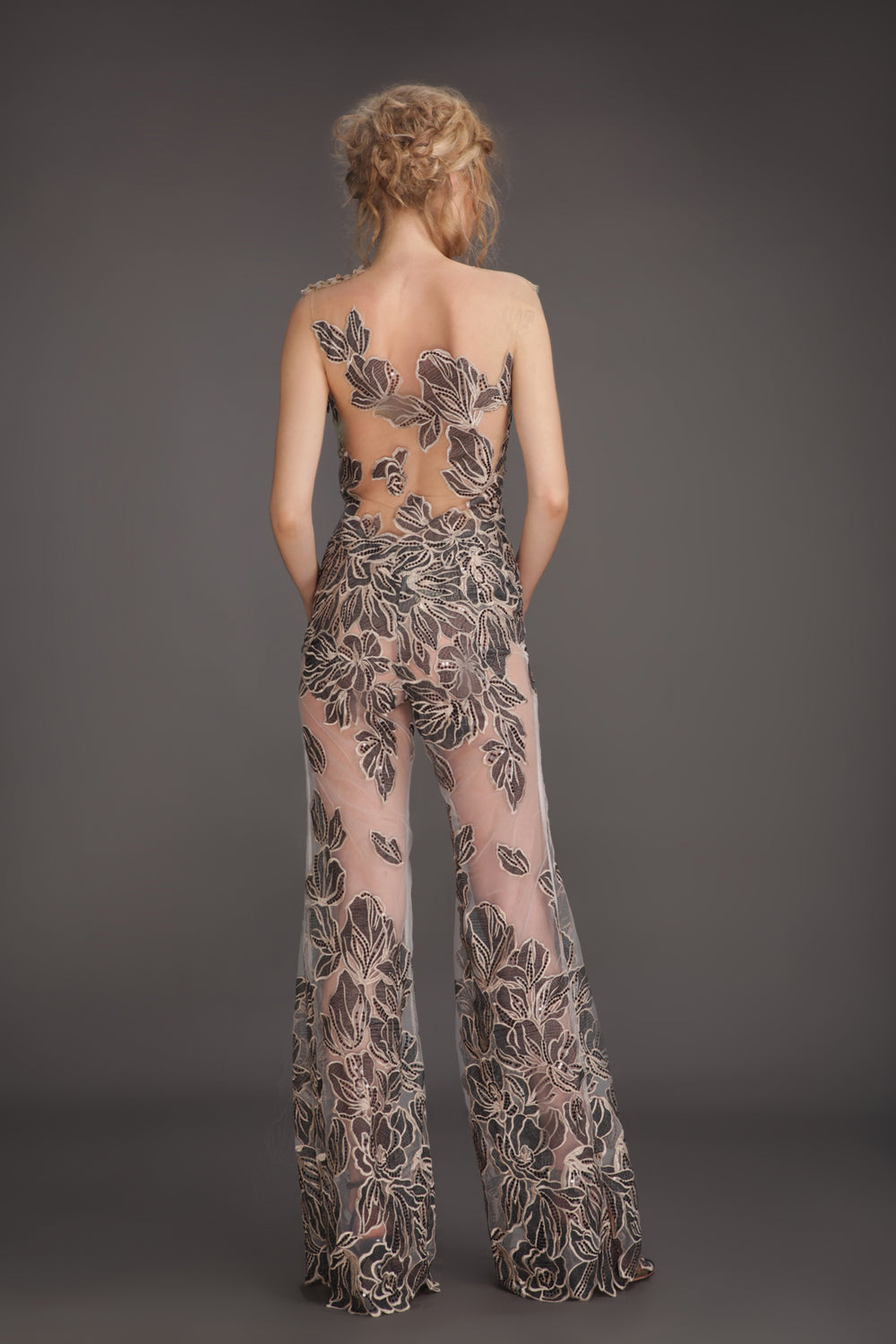 Black Iris leaf mesh jumpsuit-1