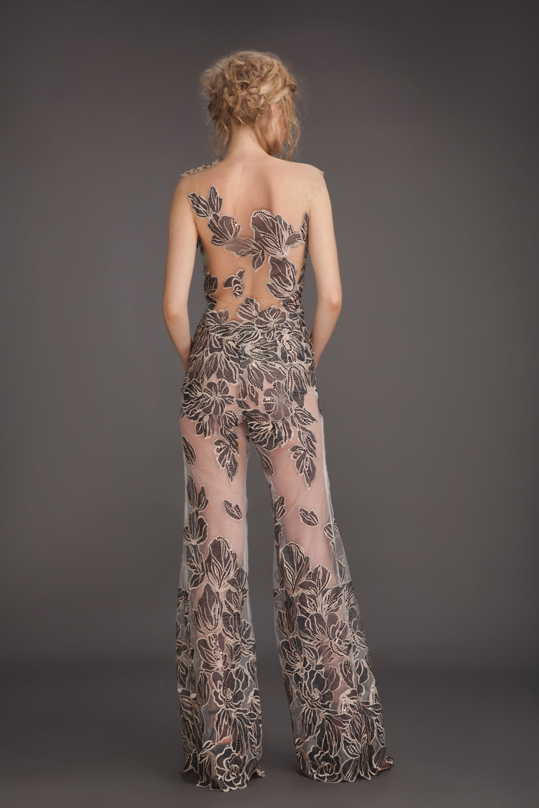 Black Iris leaf mesh jumpsuit-1