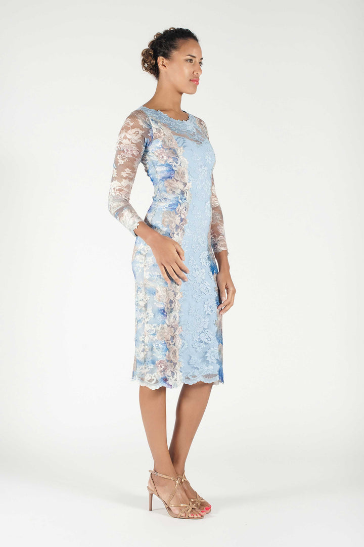 Elegant Celestial Blue Baroque Lace Dress-2