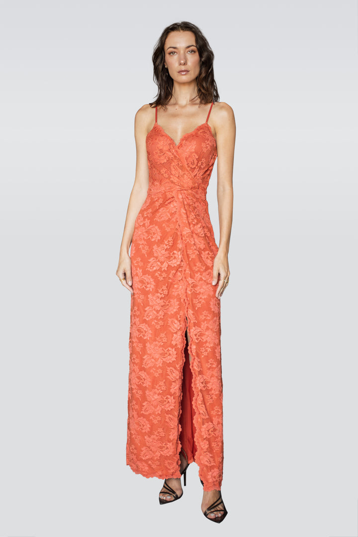 Orange Long Dress with Slit-0