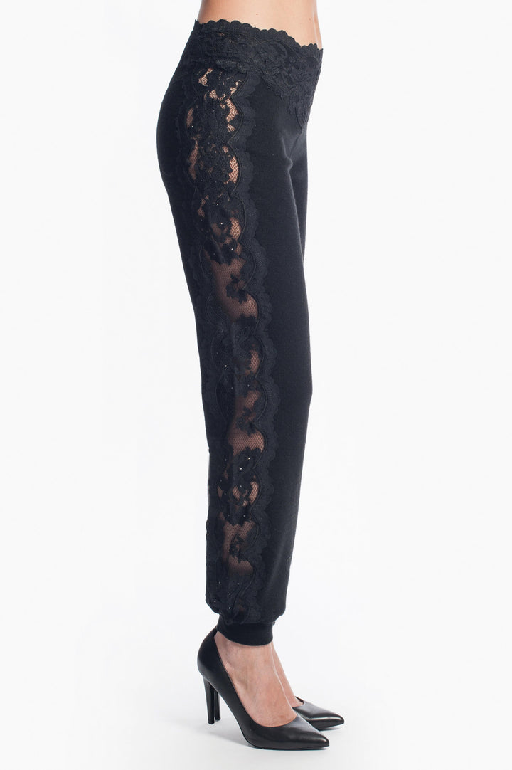 Luxurious Cashmere Trousers with Sheer Lace Side Panels-2
