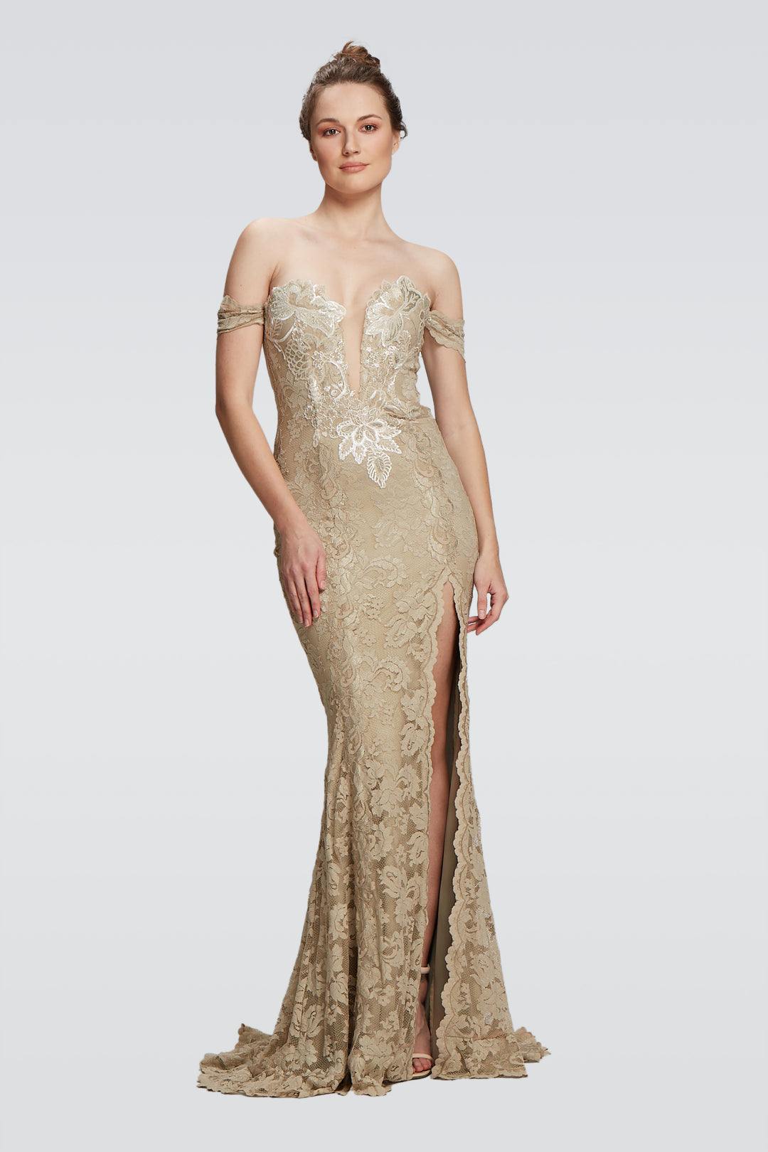 Drop Strap Long Gown with Side Slit-0