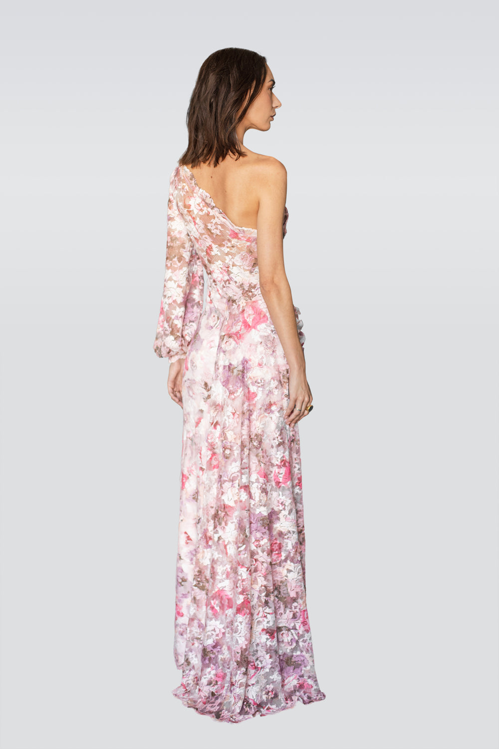 One Shoulder Rosette Floral Dress-1