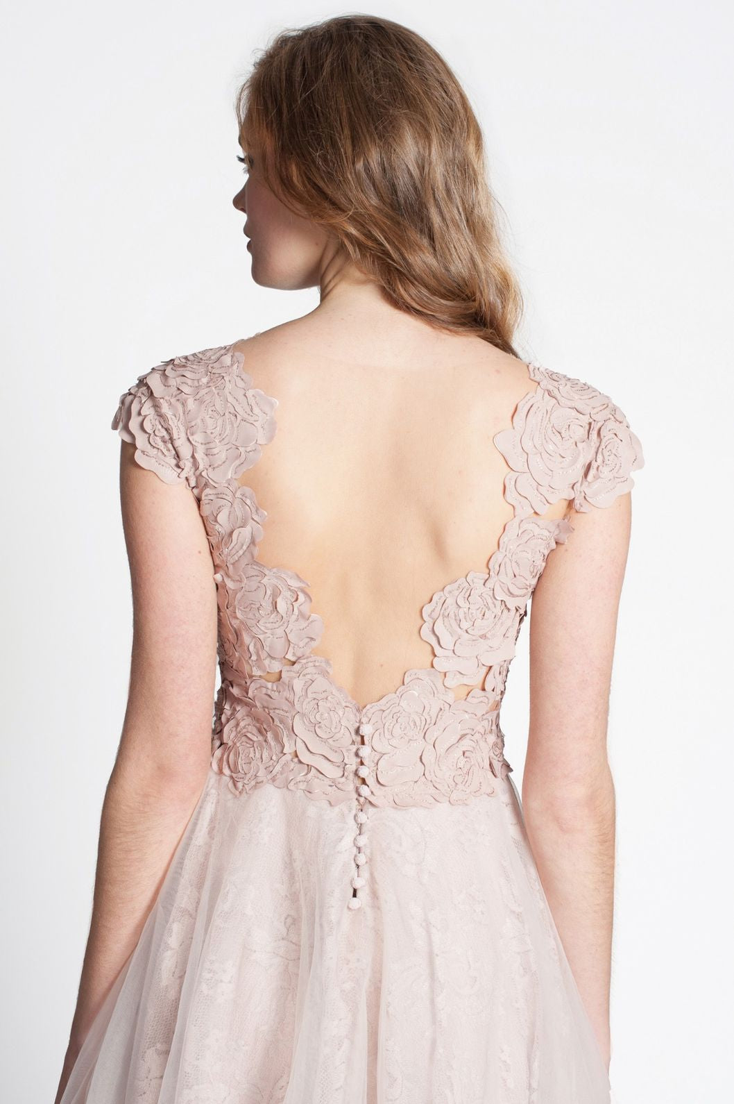 Delicate Floral Appliqué Evening Dress-4