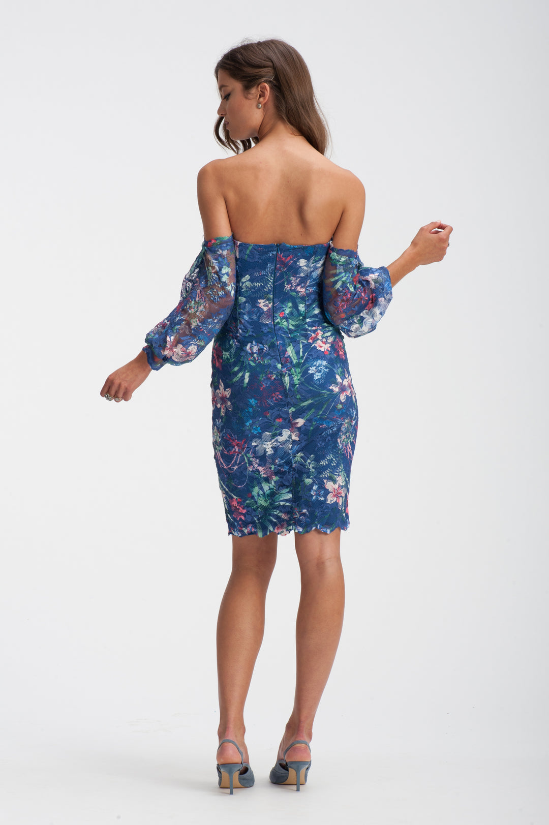 Floral Off-Shoulder Puff Sleeves Cocktail Dress-1