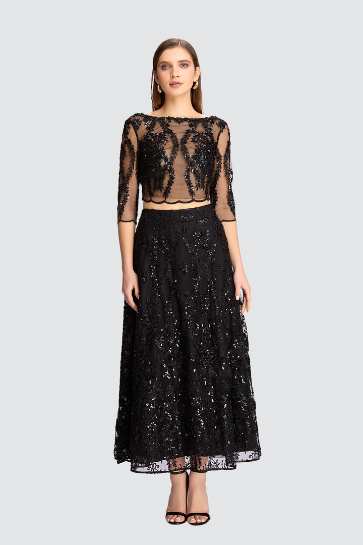 Sheer Embroidered Two-Piece Set with Sequin Detailing-0