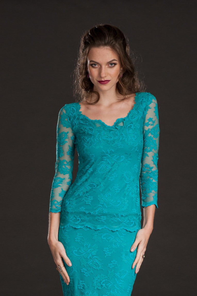 Elegant Teal Lace Top-0
