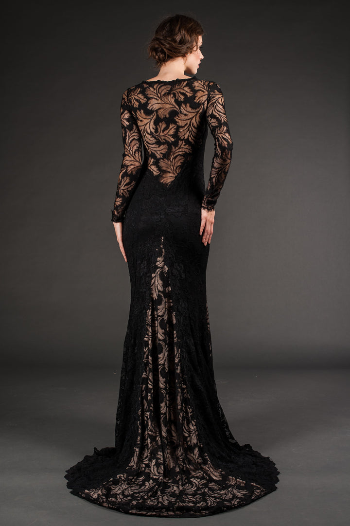 Seductive Black Lace Gown with High Slit-1