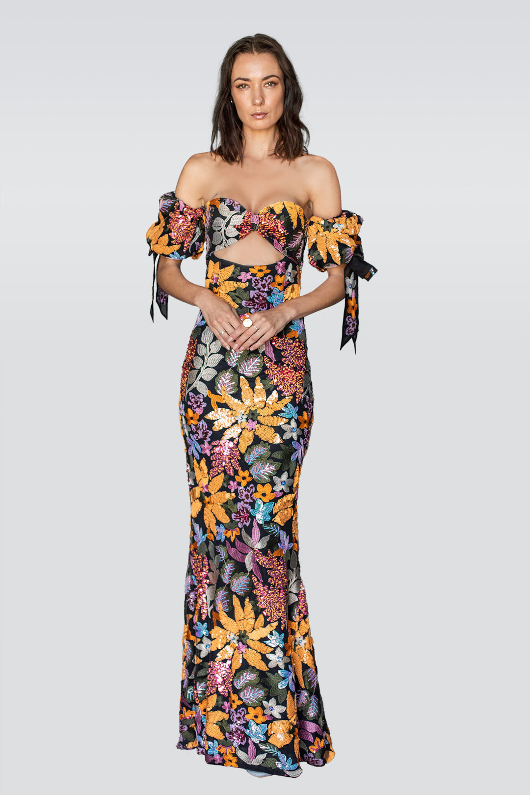 Strapless Sequined Multicolor Gown-0