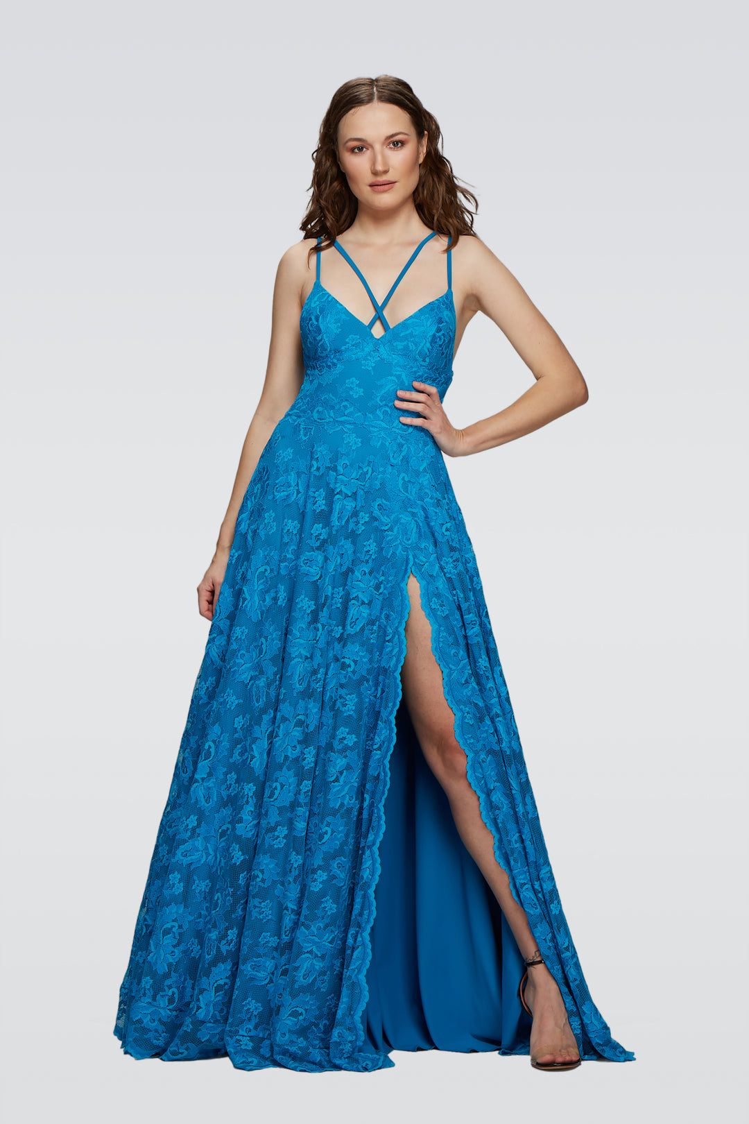 Long Lace Dress with Criss-cross Strap-0