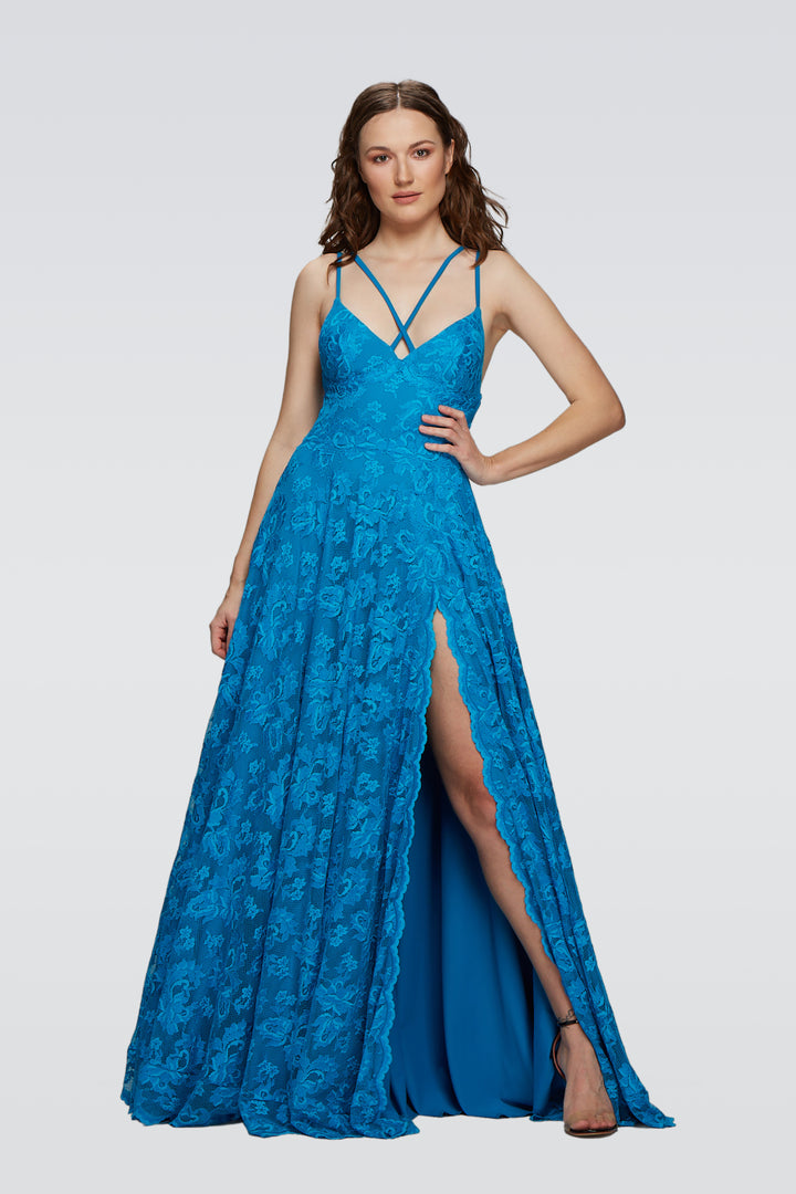Long Lace Dress with Criss-cross Strap-0