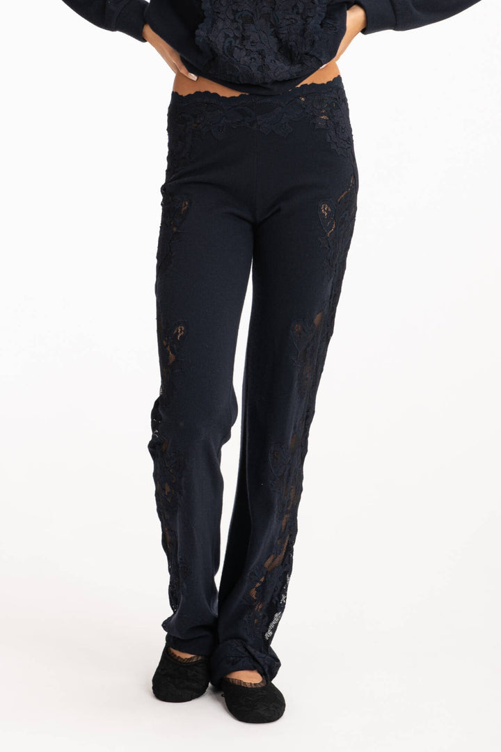 Cashmere Trousers with Elegant Lace Detailing-0