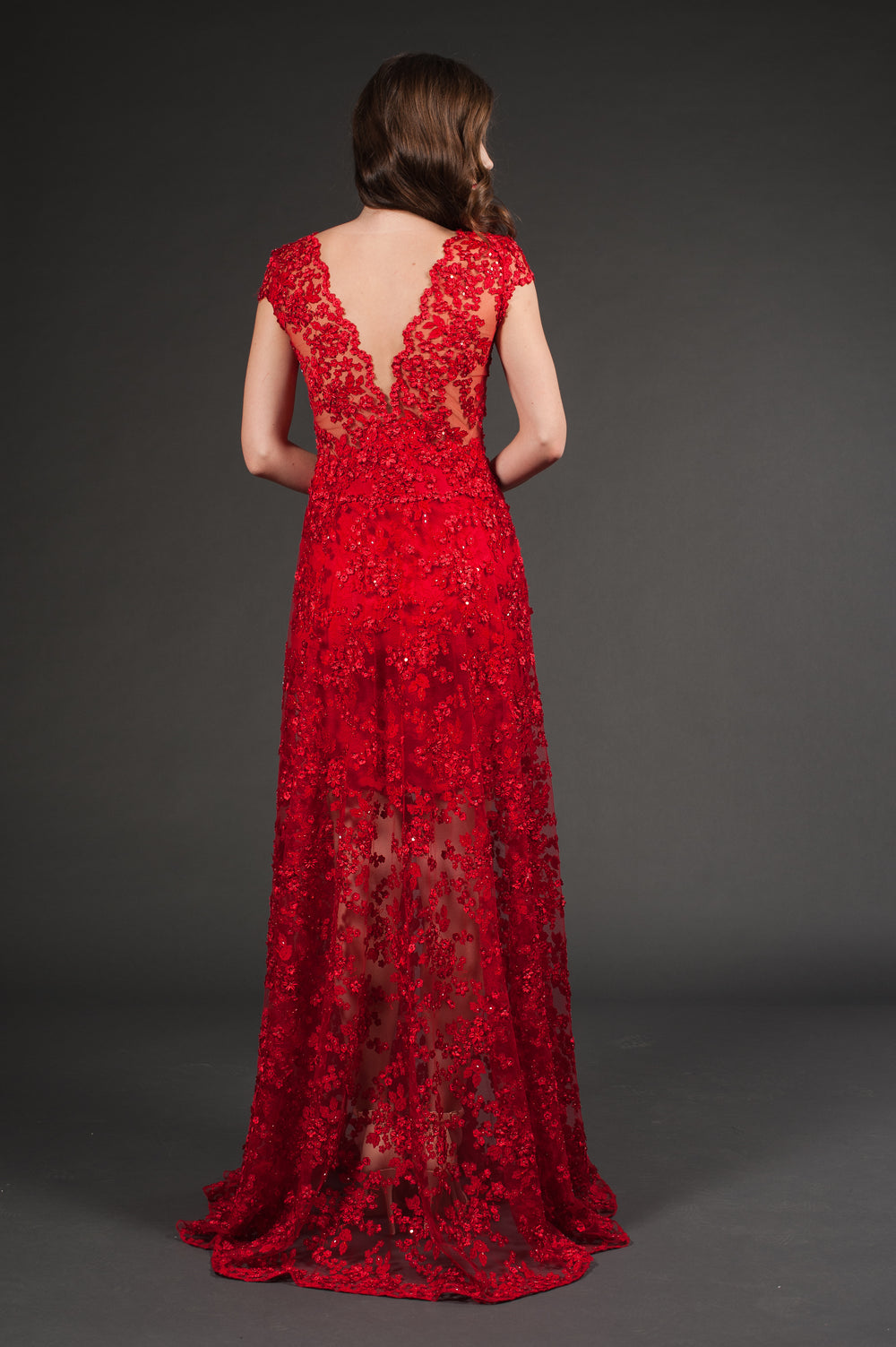Deep V-Neckline Red Gown-1