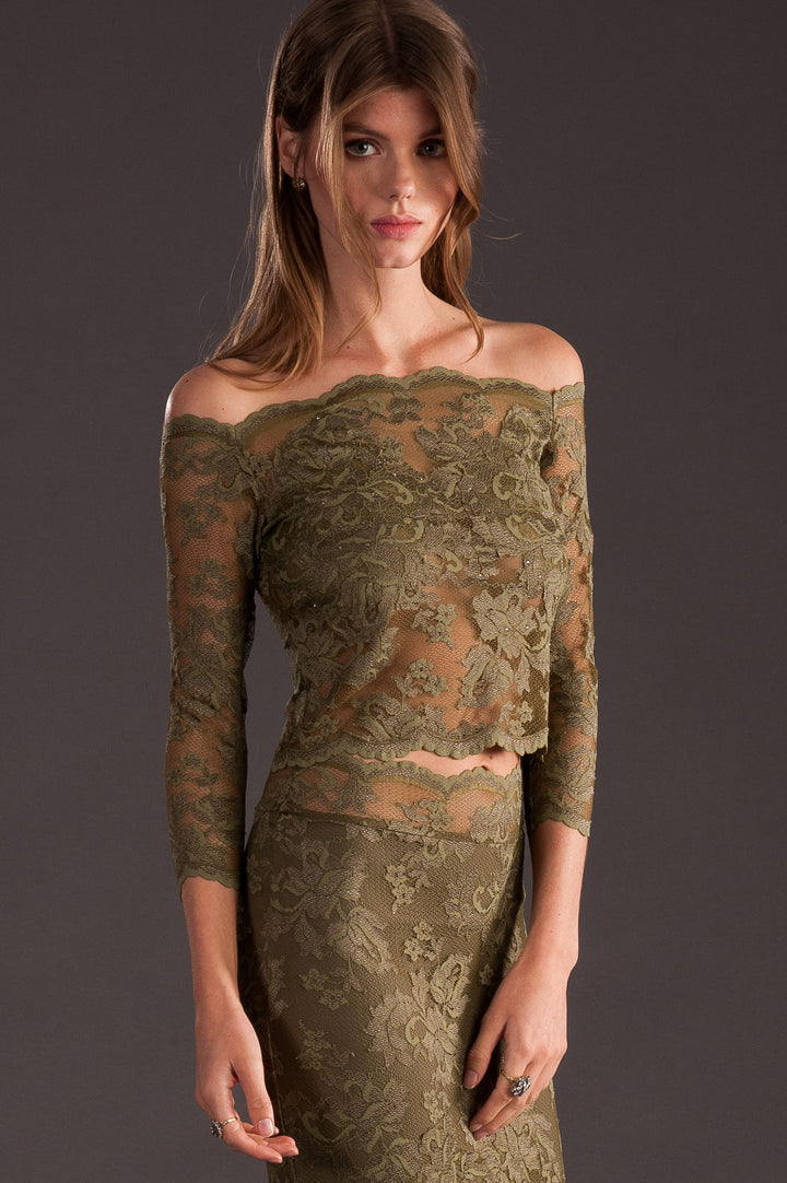 Off-Shoulder Floral Lace Top with Swarovski Crystals-3