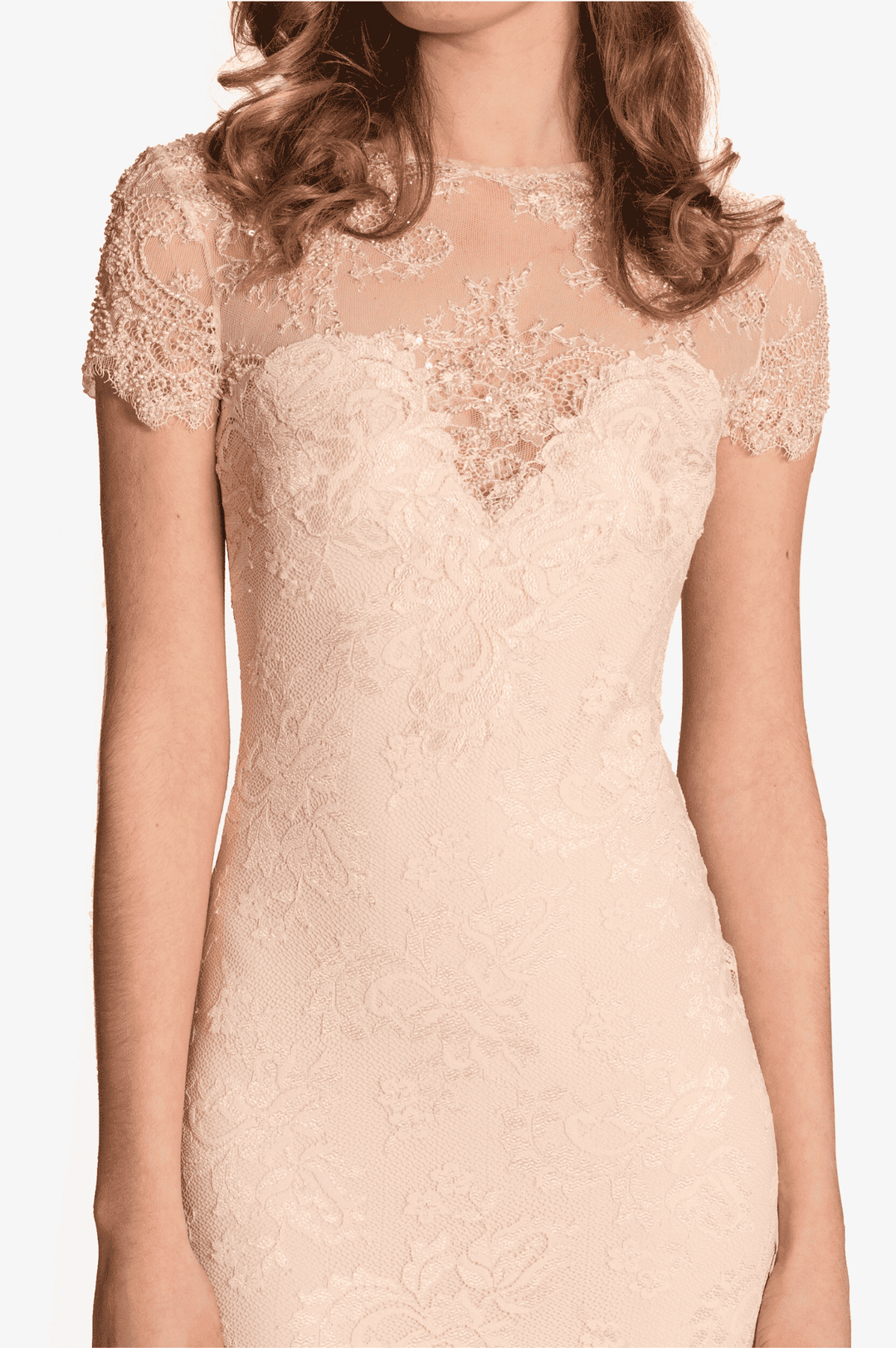 Elegant Lace Cocktail Dress in Soft Apricot-3