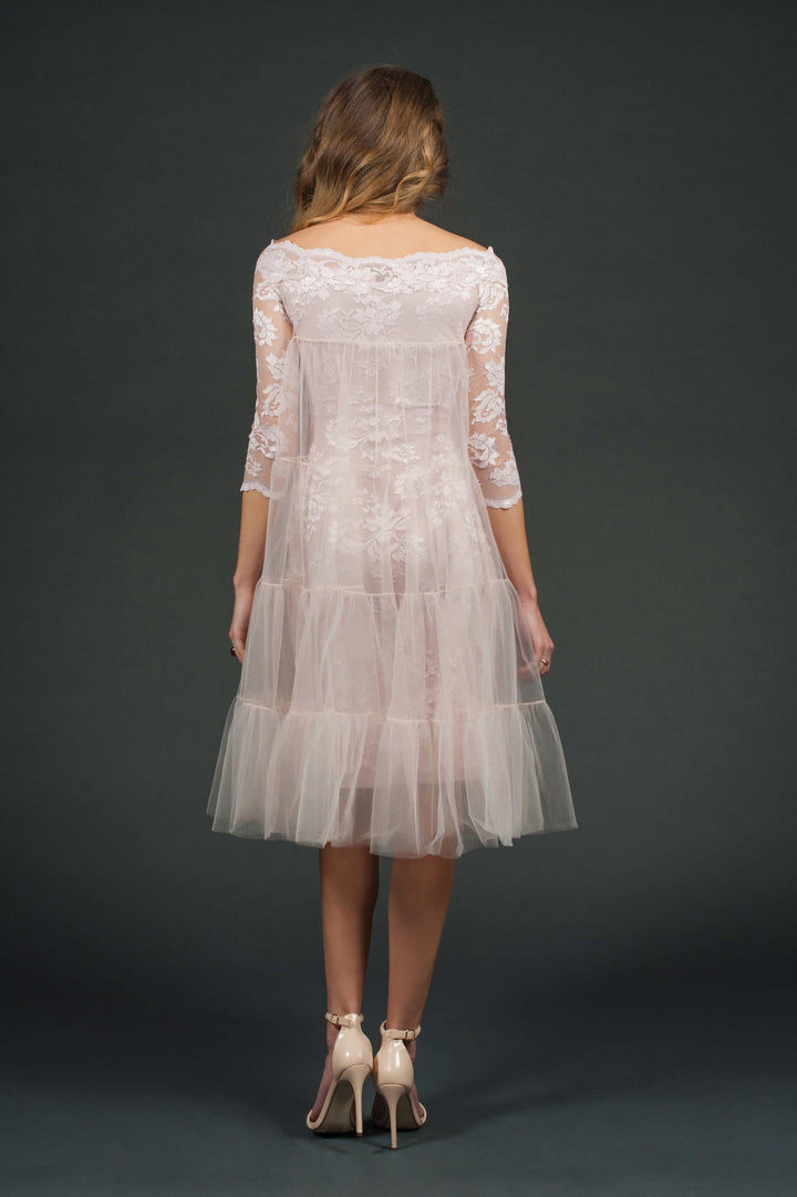 Half Sleeve Lace Dress with Outer Tulle-1
