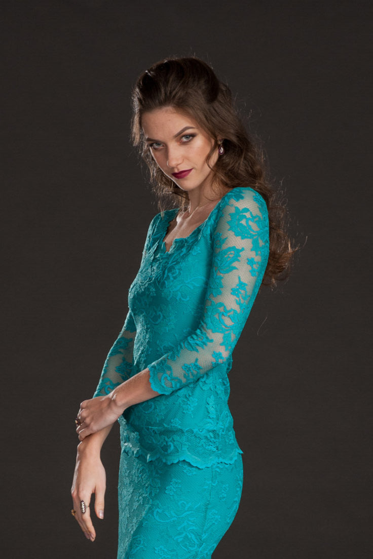 Elegant Teal Lace Top-1
