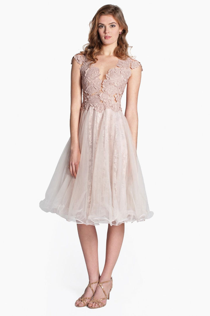 Delicate Floral Appliqué Evening Dress-0