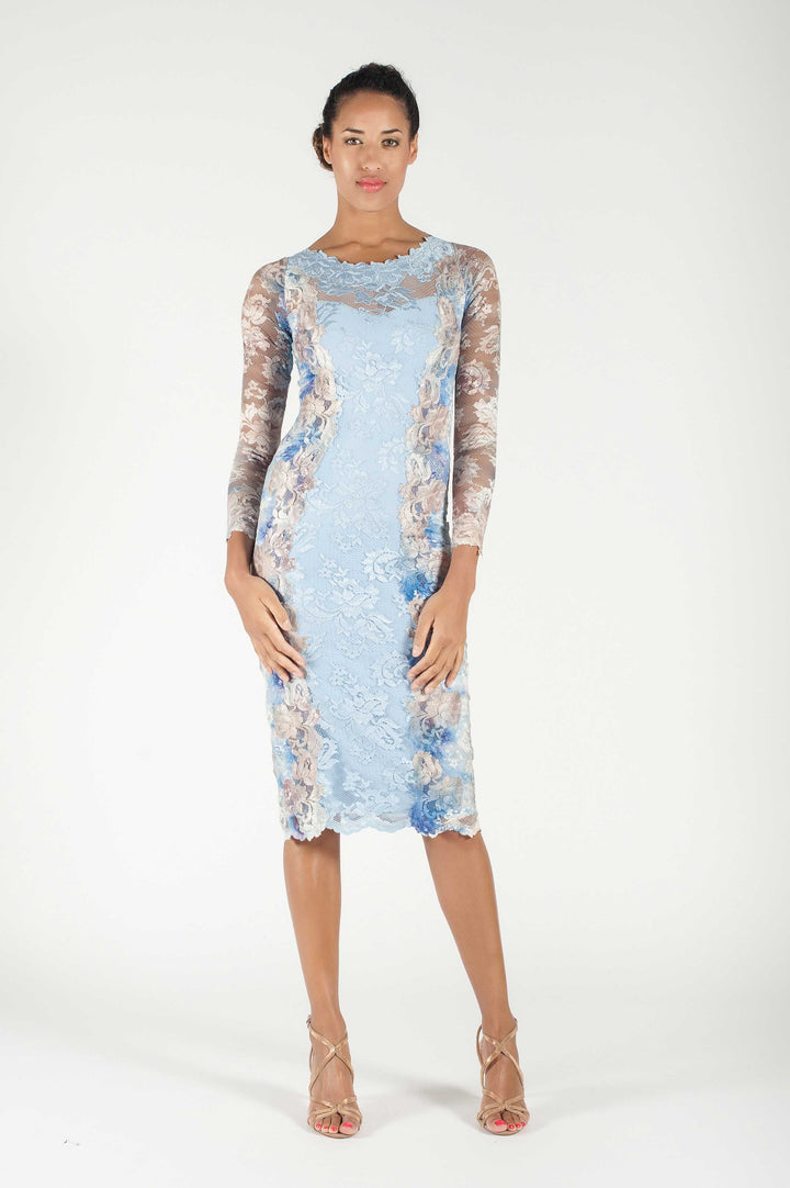 Elegant Celestial Blue Baroque Lace Dress-0