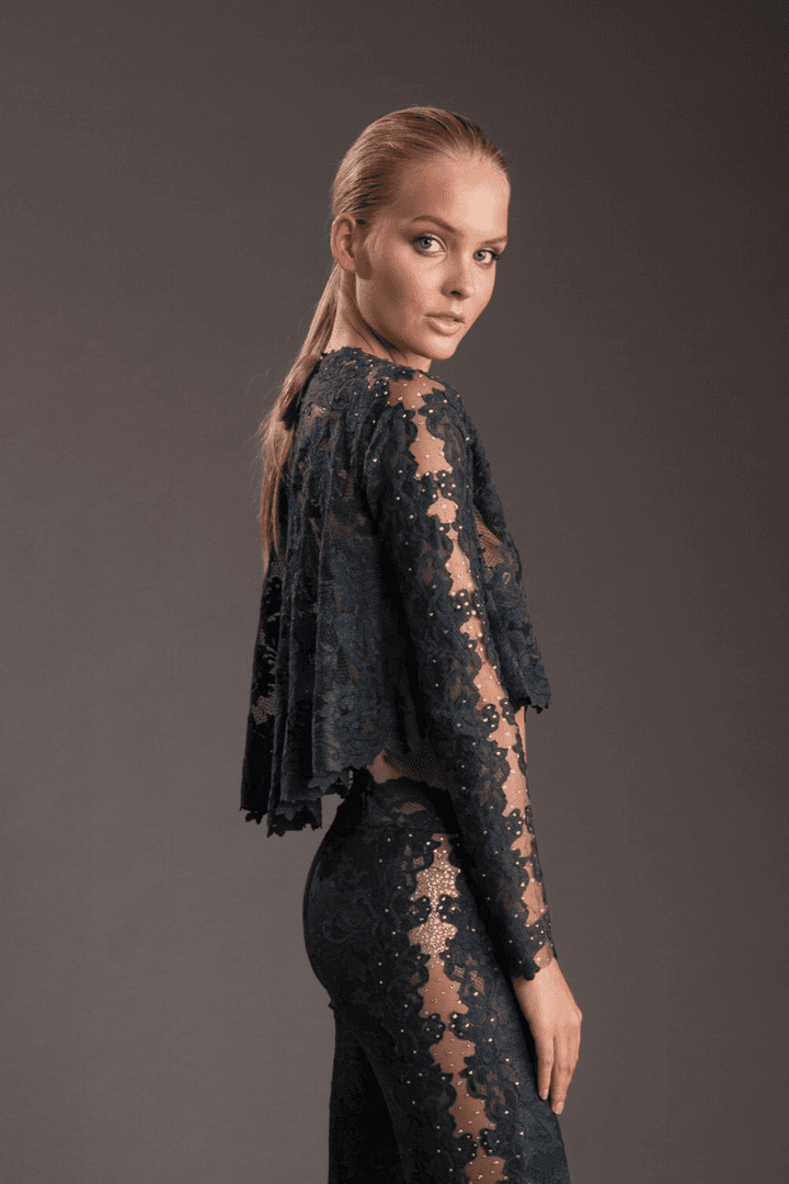 Elegant Lace Cardigan with Swarovski Crystals-1