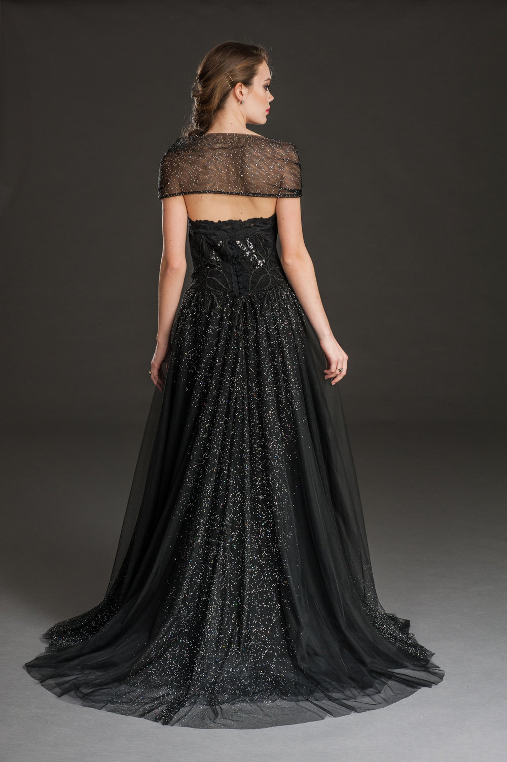 Elegant Black Evening Gown with Sparkling Sequin Detailing-1