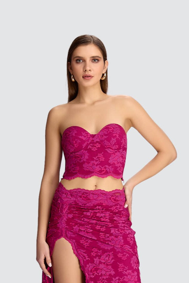 Strapless Crop Top & High-Slit Maxi Skirt Set-2