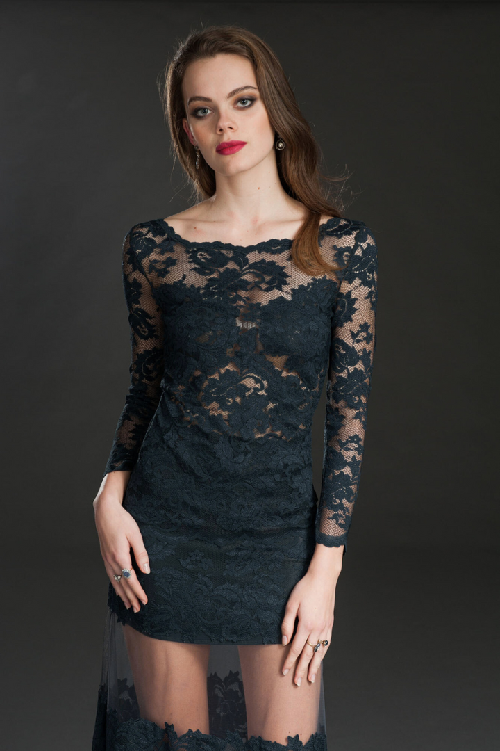 Sheer Lace Long-Sleeve Top with Floral Detailing-3