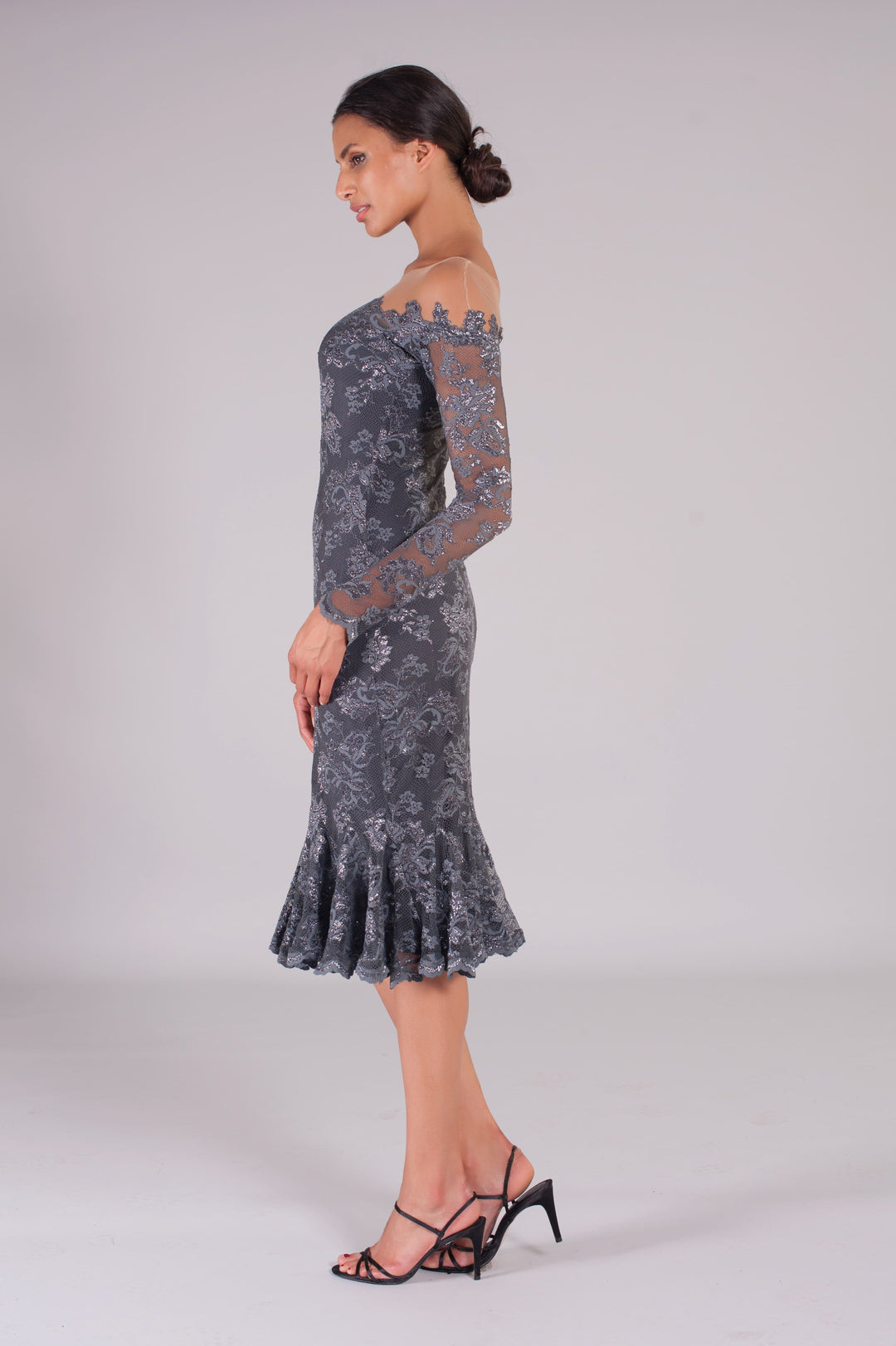 Off-Shoulder Dress with Illusion-2