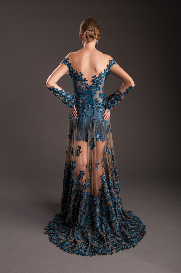 Moroccan Blue Off-Shoulder Gown-1