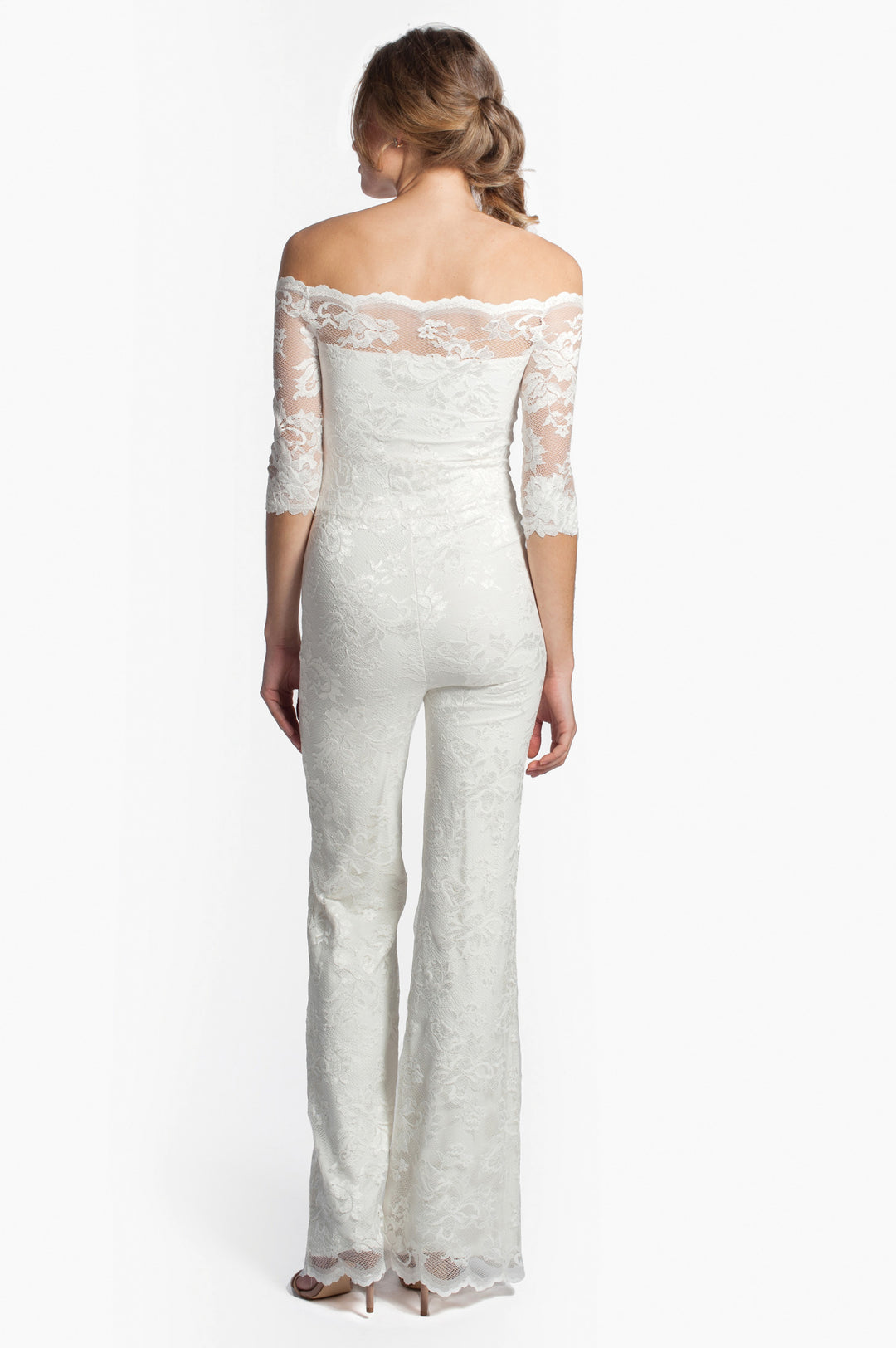 Off-Shoulder Lace Jumpsuit with Flare Trousers-1