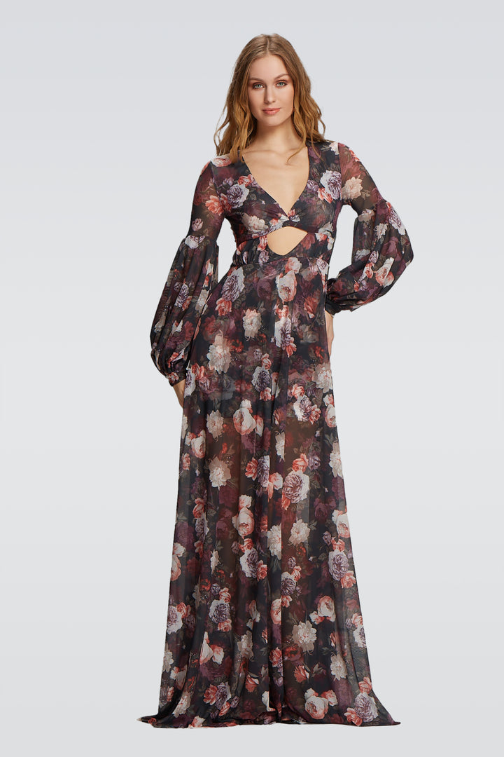 Floral Maxi Dress with Cut Out Detail-0